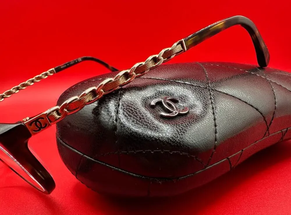 Chanel 3221-Q Gold Tone Intertwine Chain Link Tortoise 51-15-135 Eye Glasses